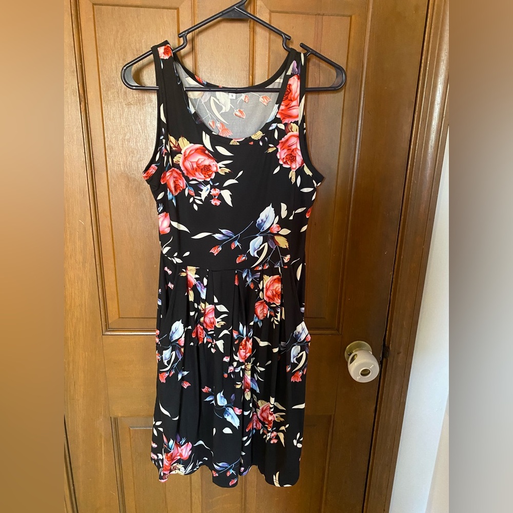 Black floral tank dress